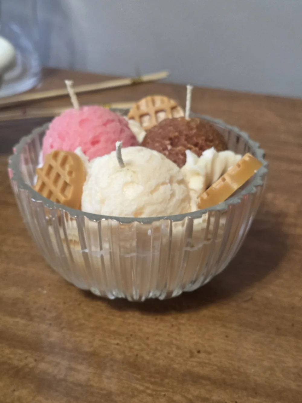 Ice Cream Sundae Dessert Candle Vintage Glass Bowl Candle Waffle Cone Dessert